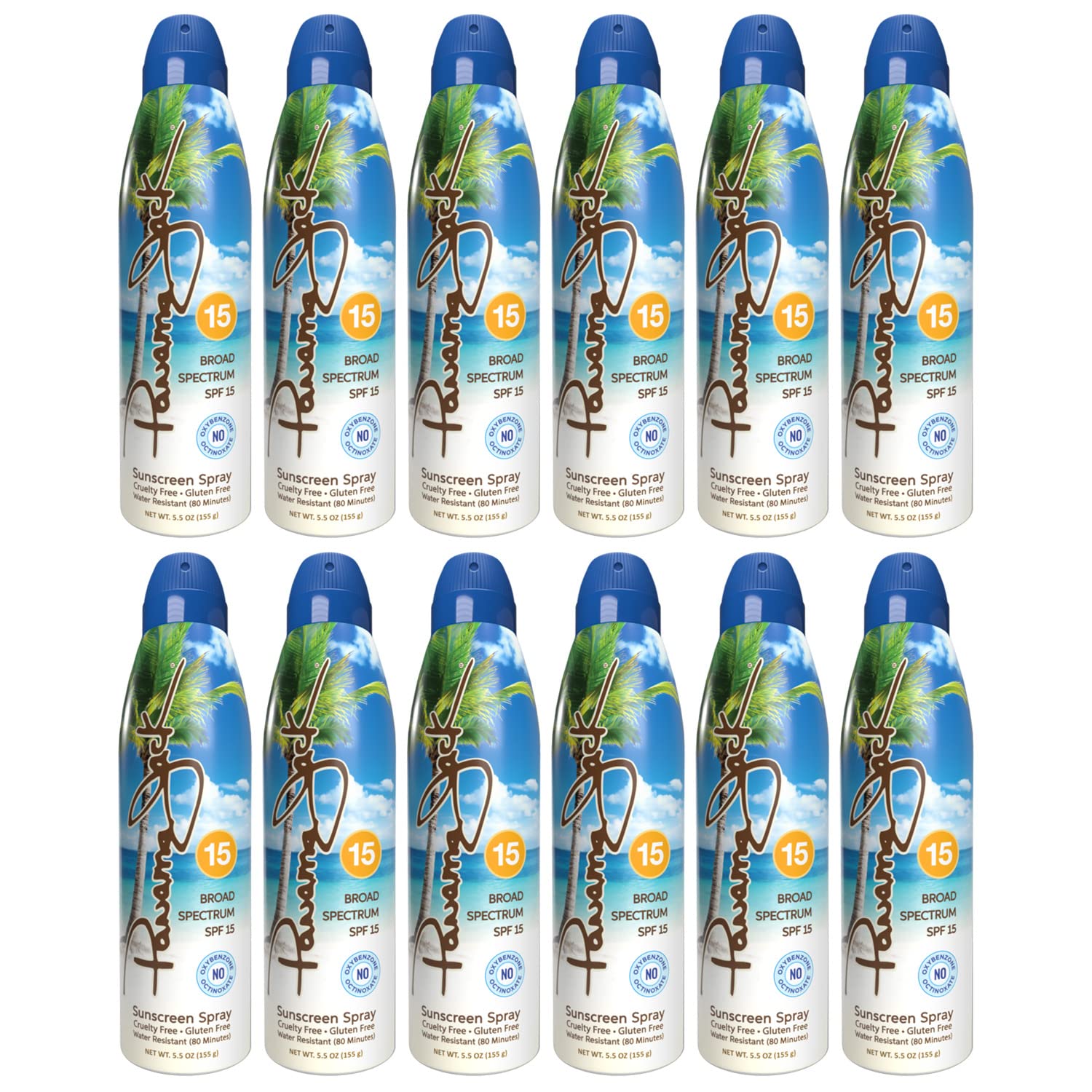 Panama Jack continuous spray sunscreen SPF15 bottle for quick, even coverage