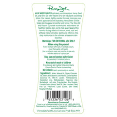 Panama Jack Aloe Moisturizer bottle and hemp seed oil icon emphasizing moisture boost.