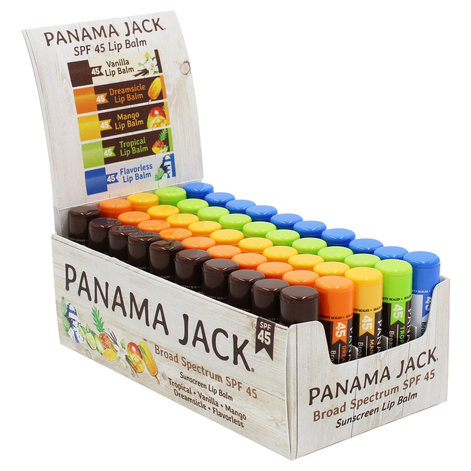 Panama Jack SPF 45 lip balm pack of 50 with four flavors and sun protection