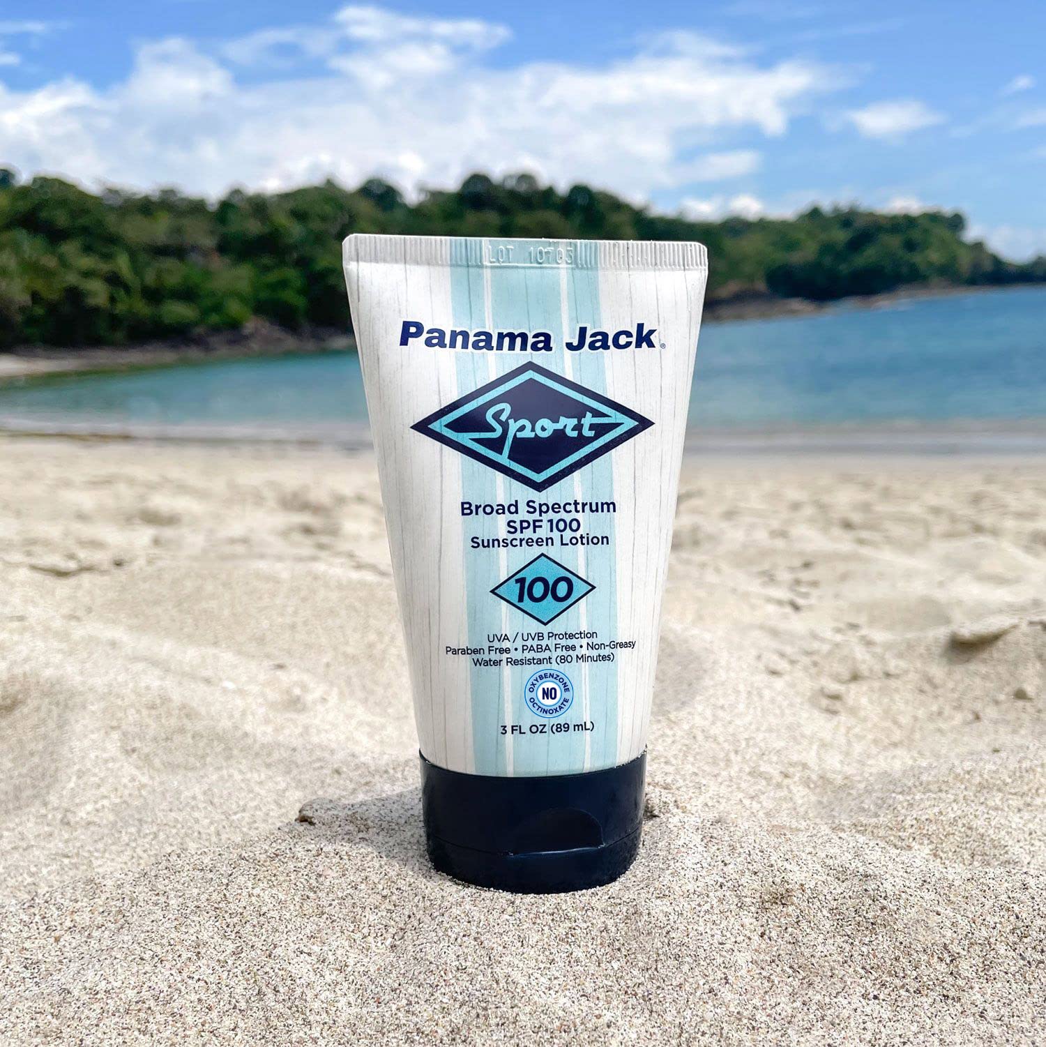 Panama Jack Sport Sunscreen Lotion cap off ready for easy application