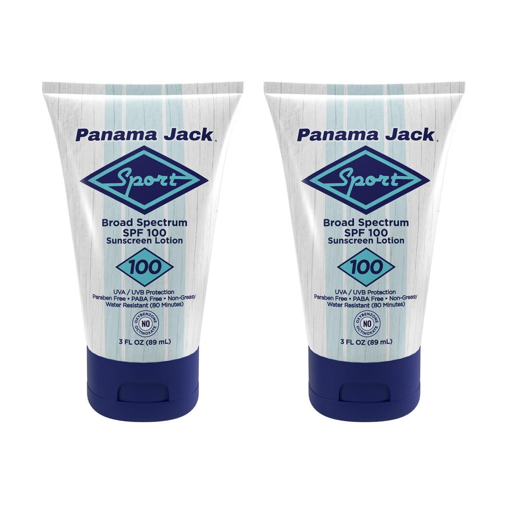 Panama Jack Sport Sunscreen Lotion packaging with flip-cap for quick reapplication