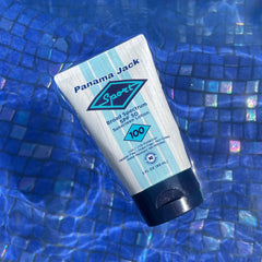 Panama Jack Sport Sunscreen Lotion bottle in action demonstrating water resistance