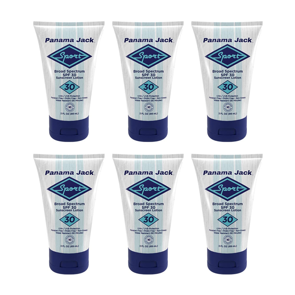 Panama Jack sunscreen bottle front view showing SPF 30 non-greasy protection for outdoor activity