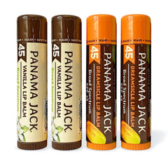 Panama Jack Dreamsicle lip balm application for SPF 45 protection