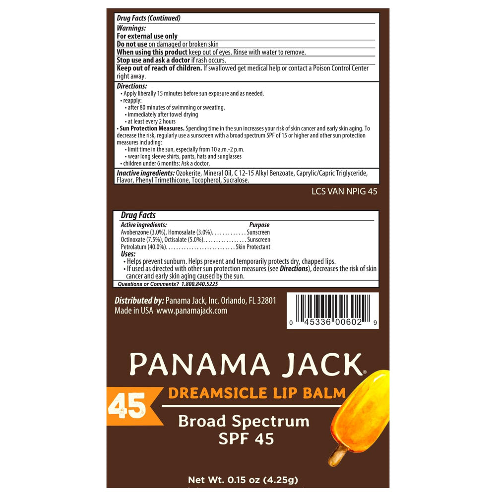 Panama Jack Mango flavor beside sunscreen bottle during tropical vacation.