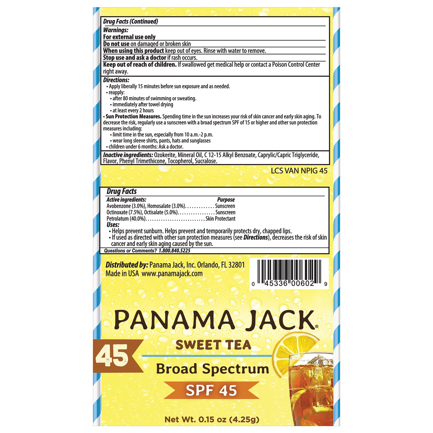 Panama Jack Sweet Tea lip balm packaging highlighting the 12-pack value