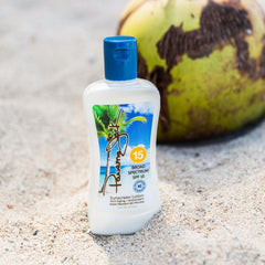 Panama Jack Sunscreen SPF 15 bottle label highlights free-from ingredients.