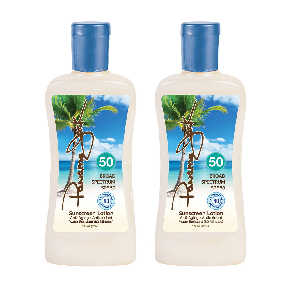 Panama Jack SPF 50 bottle front view showing broad protection for sunny days