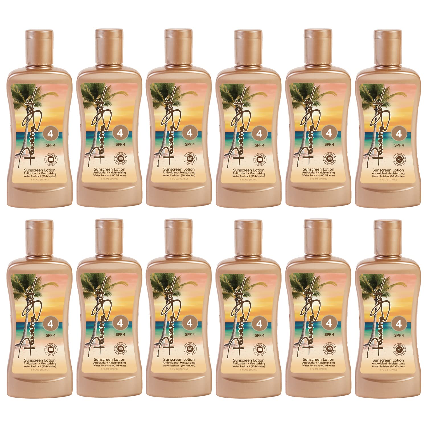 Panama Jack Sunscreen Tanning Lotion bottle front highlighting SPF 4 and tropical appeal.