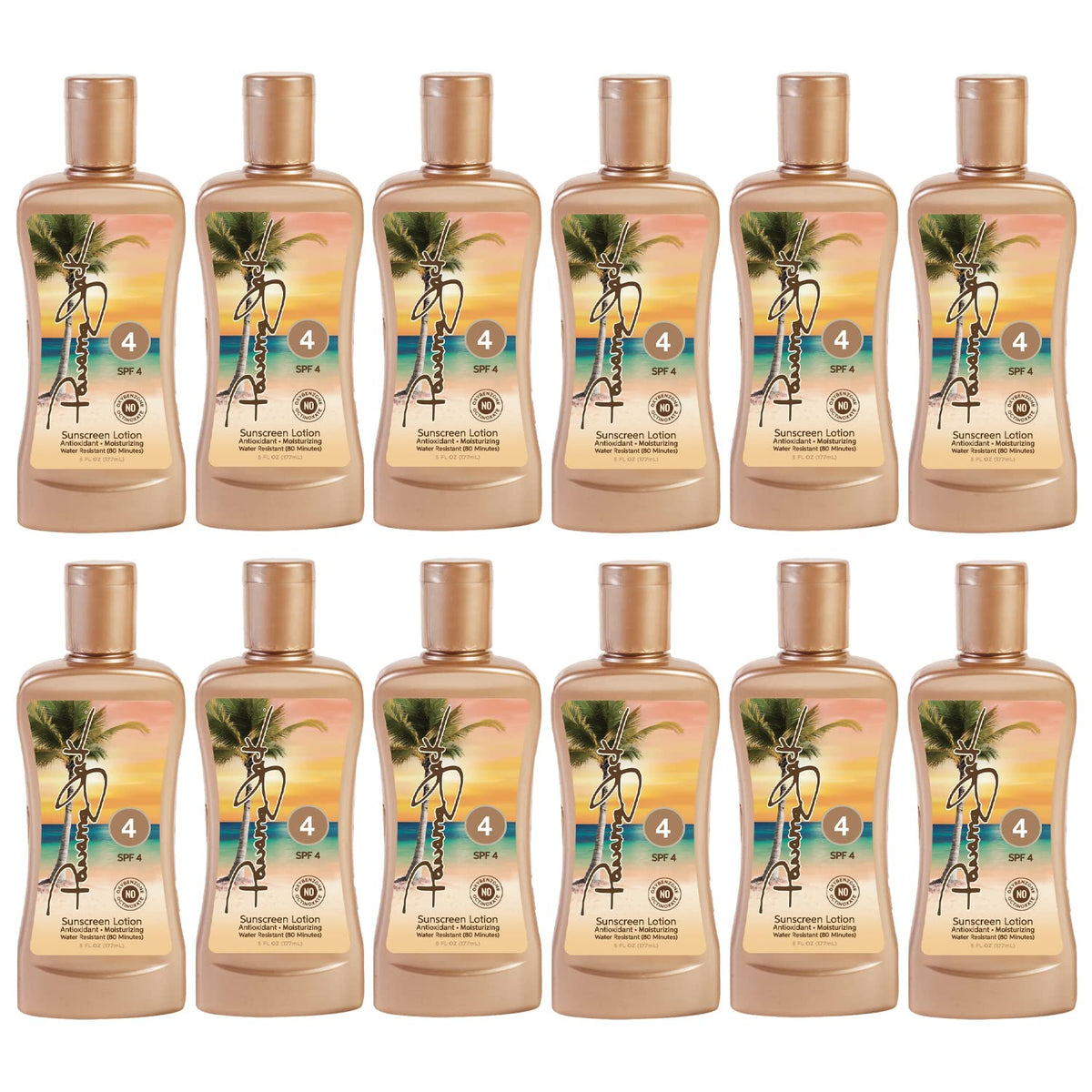 Panama Jack Sunscreen Tanning Lotion bottle front highlighting SPF 4 and tropical appeal.