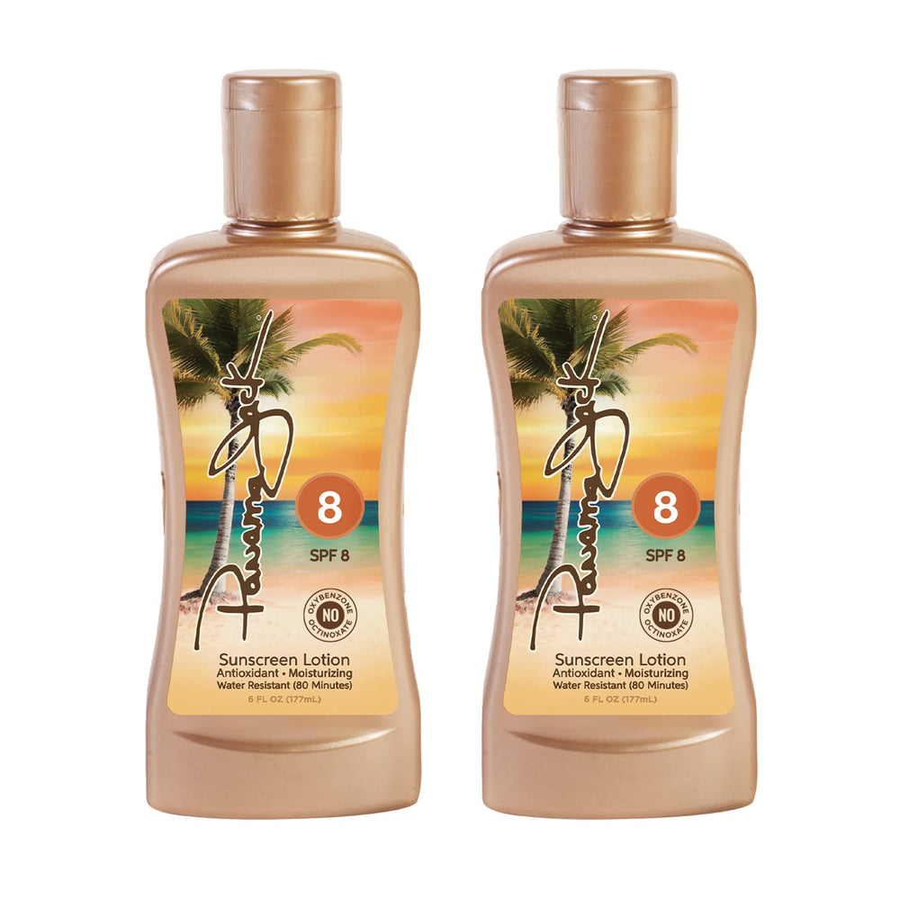 Panama Jack sunscreen tanning lotion SPF 8 label notes minimal protection and reef-friendly formula