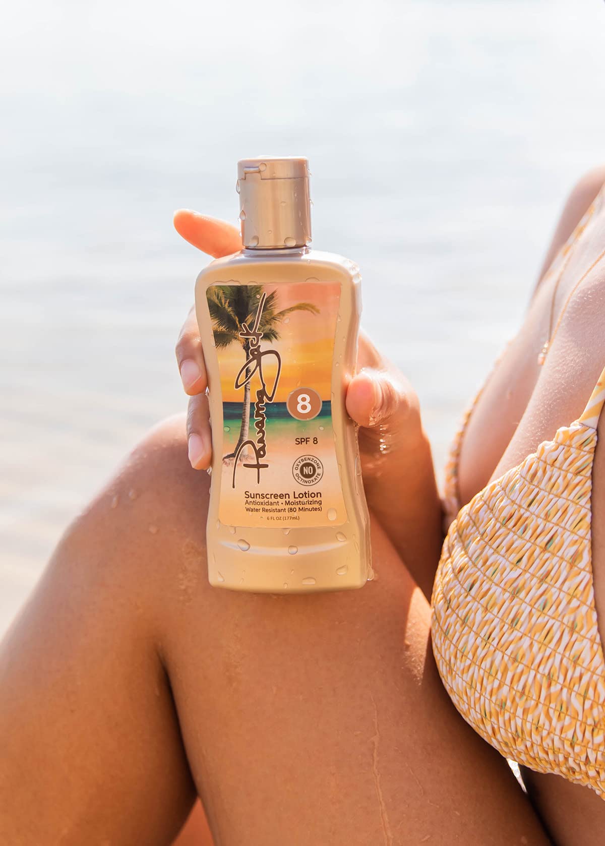 Panama Jack sunscreen tanning lotion SPF 8 water-resistant label up to 80 minutes