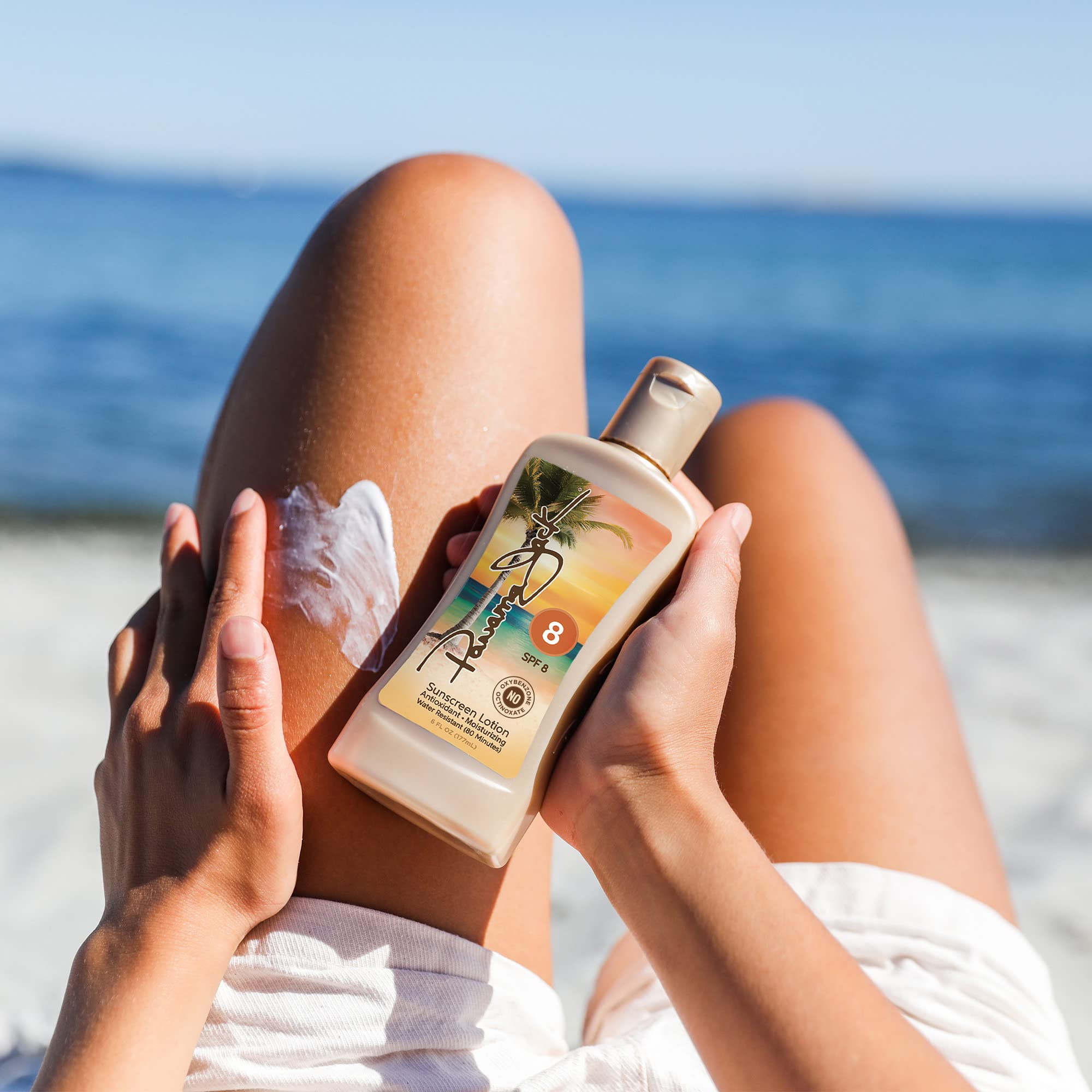 Panama Jack Sunscreen Tanning Lotion spread on skin for smooth coverage