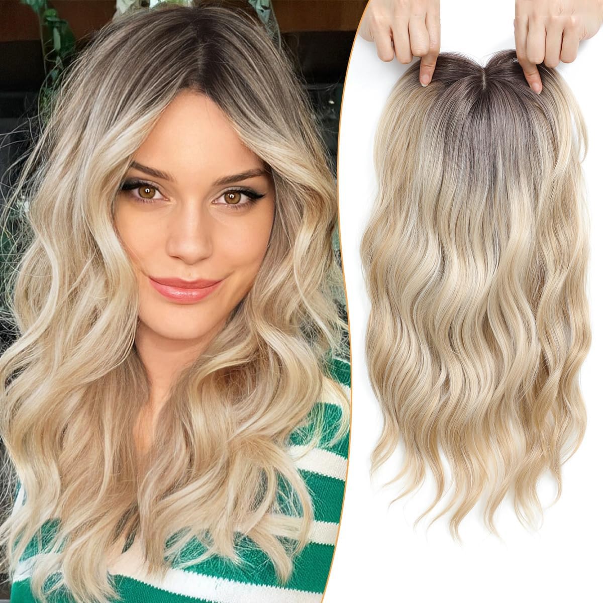 PANEWAY 16Inch hair topper front view adds natural volume for daily wear.