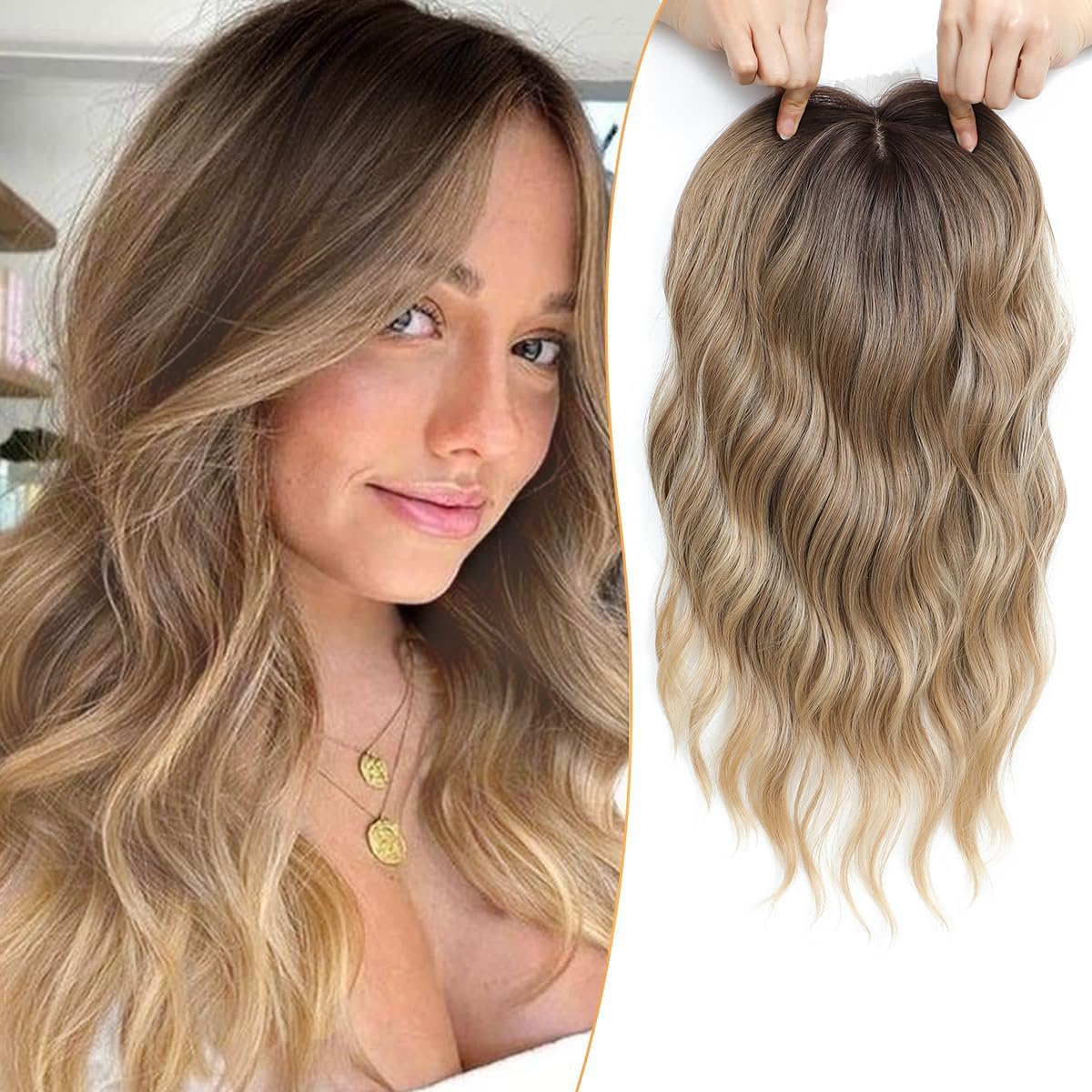 Paneway 16inch wavy curly brown blonde top adds instant volume and natural movement.
