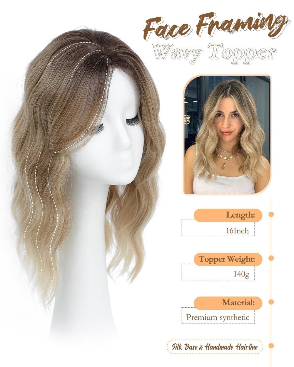 Paneway dark root natural hairline topper enhances seamless blend with your own hair.