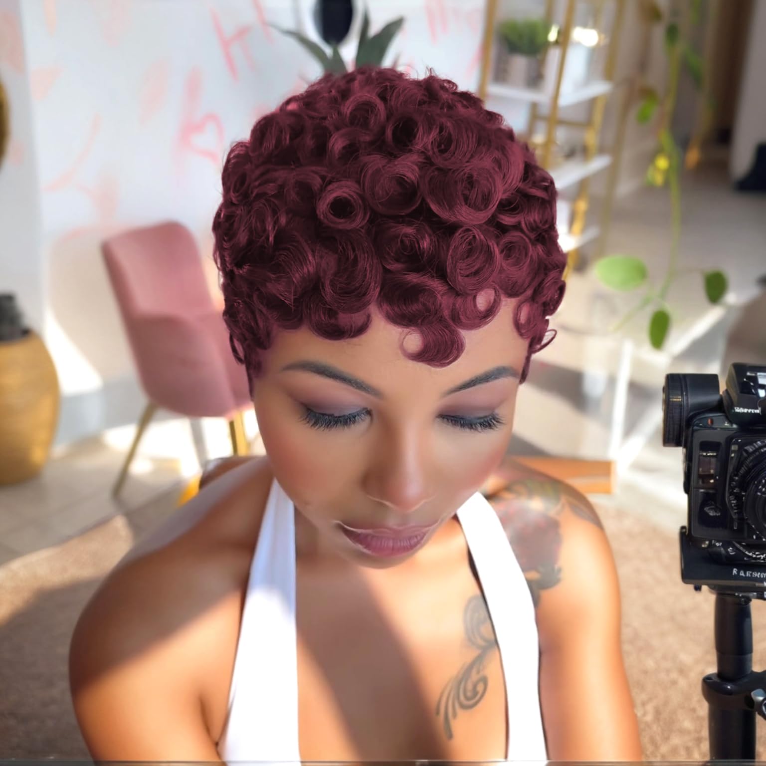 PangDongLai 100 human hair wig with glueless cap for easy styling
