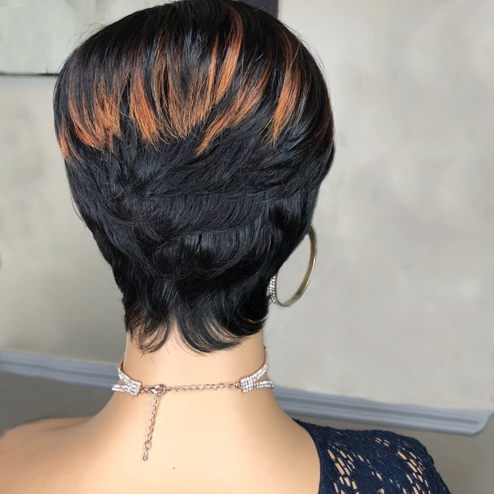 PangDongLai Pixie Cut Wig color f1b33 brown accents enhances versatility.