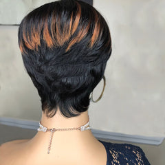 PangDongLai Pixie Cut Wig color f1b33 brown accents enhances versatility.