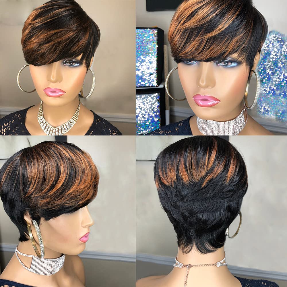 PangDongLai Pixie Cut Wig glueless cap closeup offers comfortable wear.