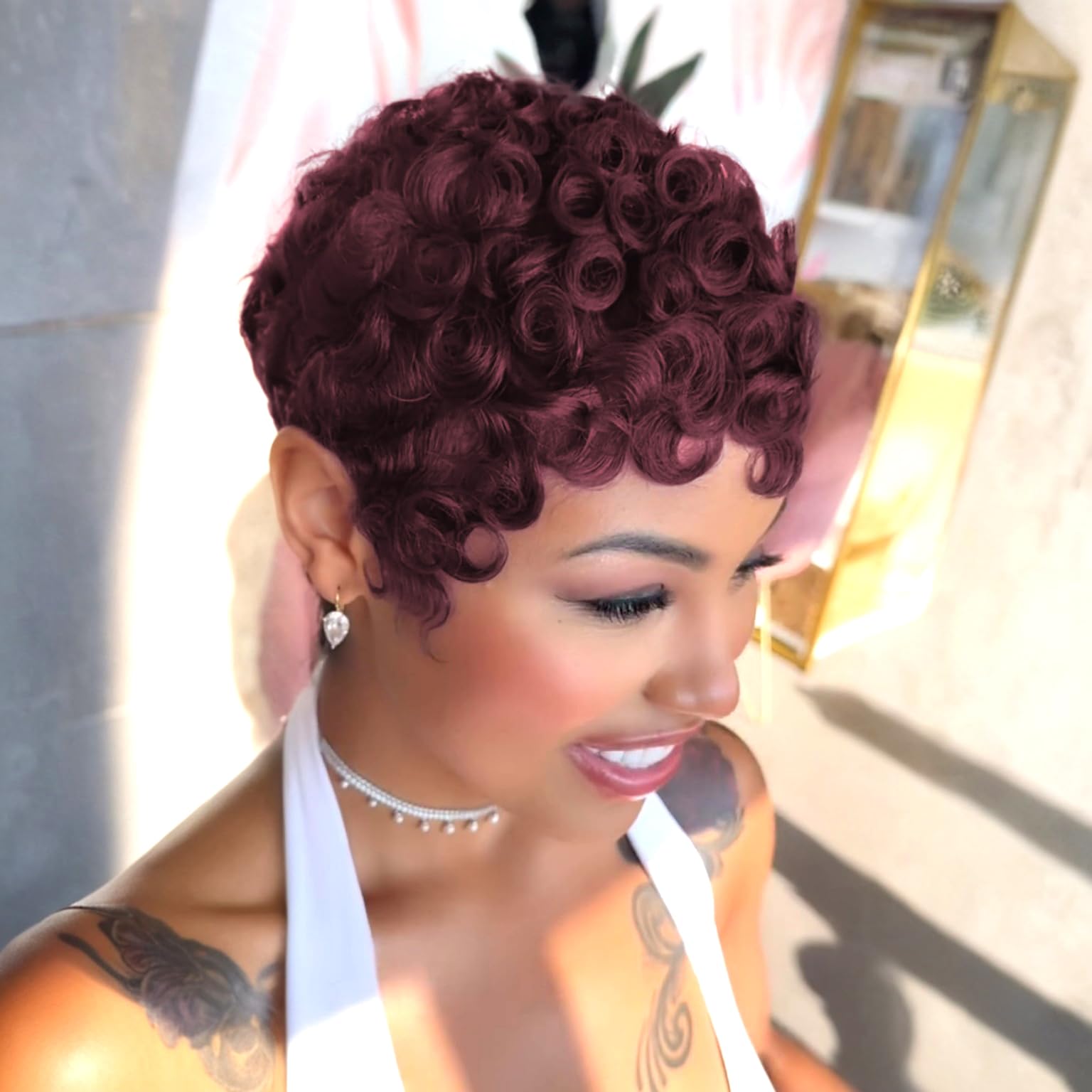 PangDongLai wig highlights face with layered volume and texture