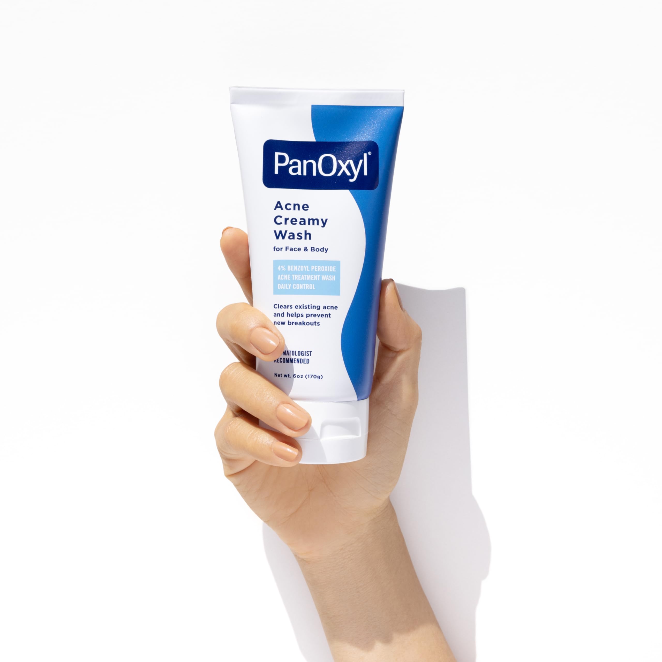 PanOxyl Creamy Acne Wash used on back or chest for cleansing