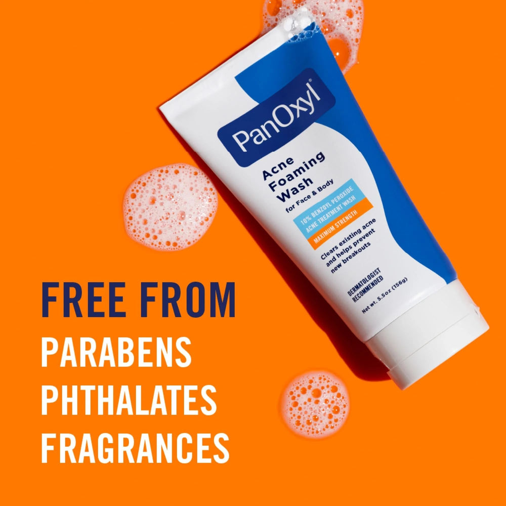 Creamy foam from PanOxyl Foaming Acne Wash spreading across the skin.