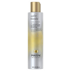 Pantene Blondie Shampoo bottle highlighting a hydrating formula for blonde hair.