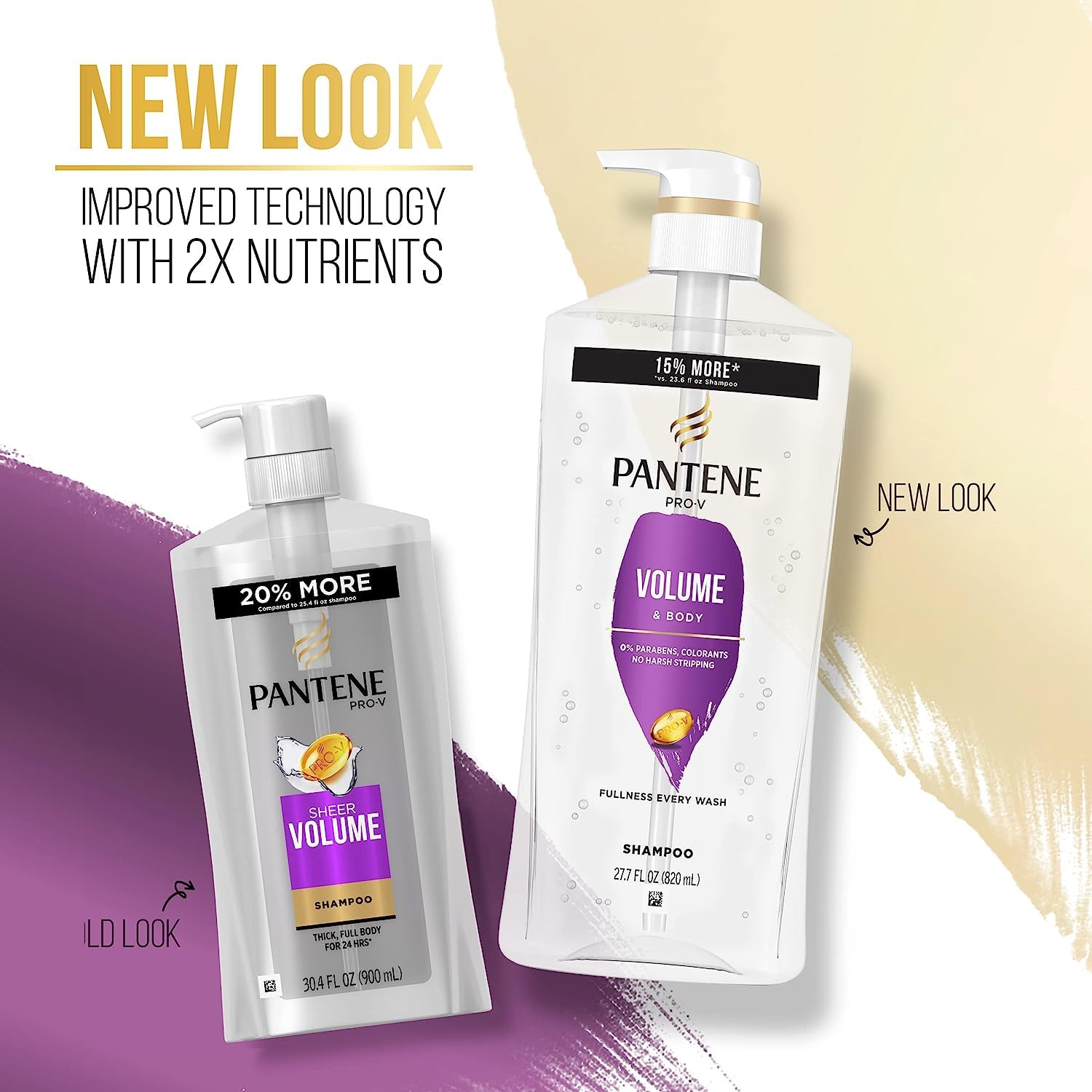 Pantene Volume & Body conditioner close-up showing lightweight nourishment for ends.