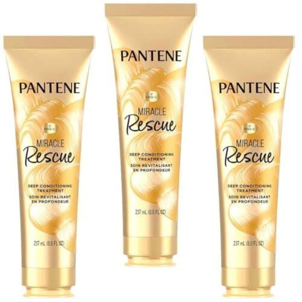 Pantene Deep Conditioning Hair Mask Miracle Rescue Pro-V kit, 3x8oz, hydrates hair.