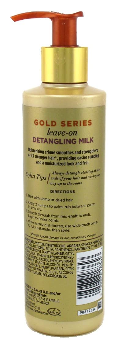 Pantene Gold Series detangling milk texture in hand, ready for quick styling and tangle-free hair