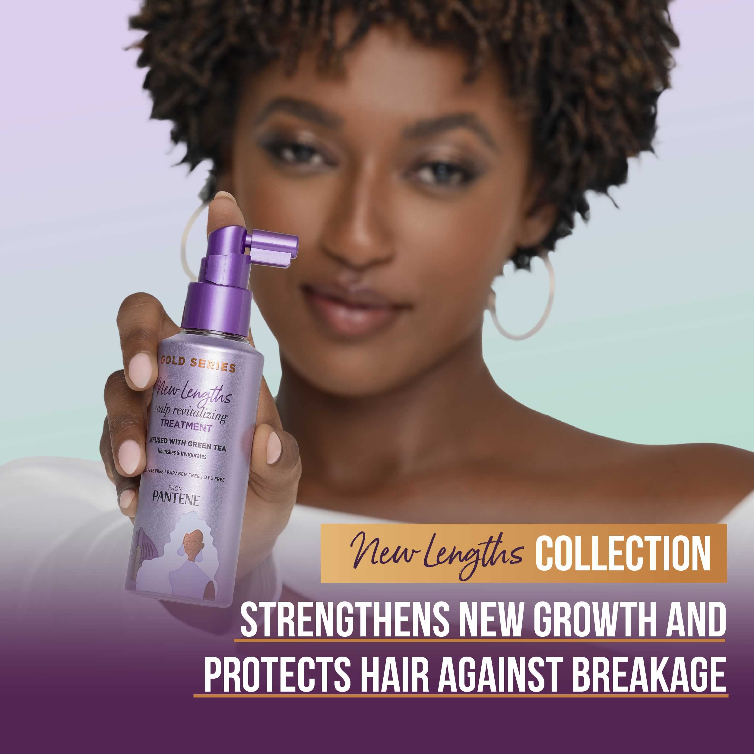 Pantene Gold Series New Lengths bottle with pump for easy application on scalp.