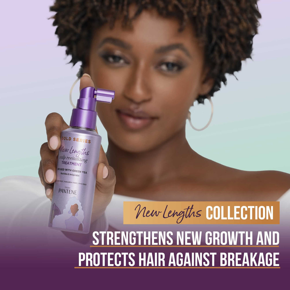 Pantene Gold Series New Lengths bottle with pump for easy application on scalp.