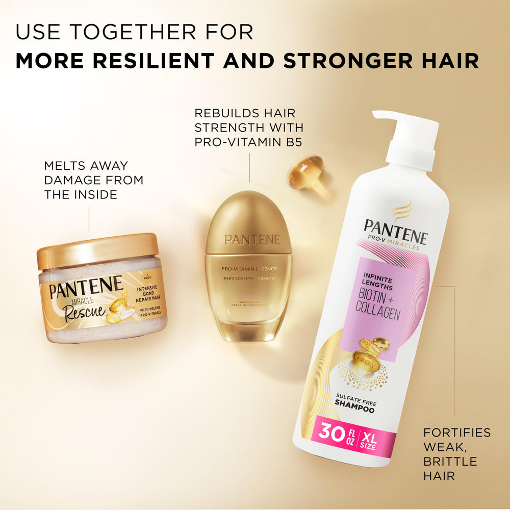 Pantene hair mid-length ends being treated for targeted conditioning.