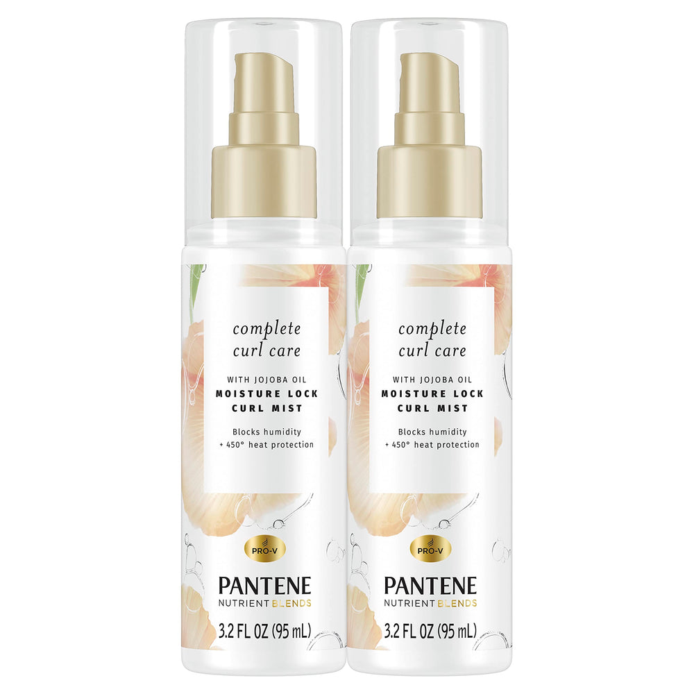 Pantene heat protectant spray with jojoba oil bottle front view, showcasing daily curl protection and definition.