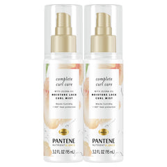 Pantene heat protectant spray with jojoba oil bottle front view, showcasing daily curl protection and definition.