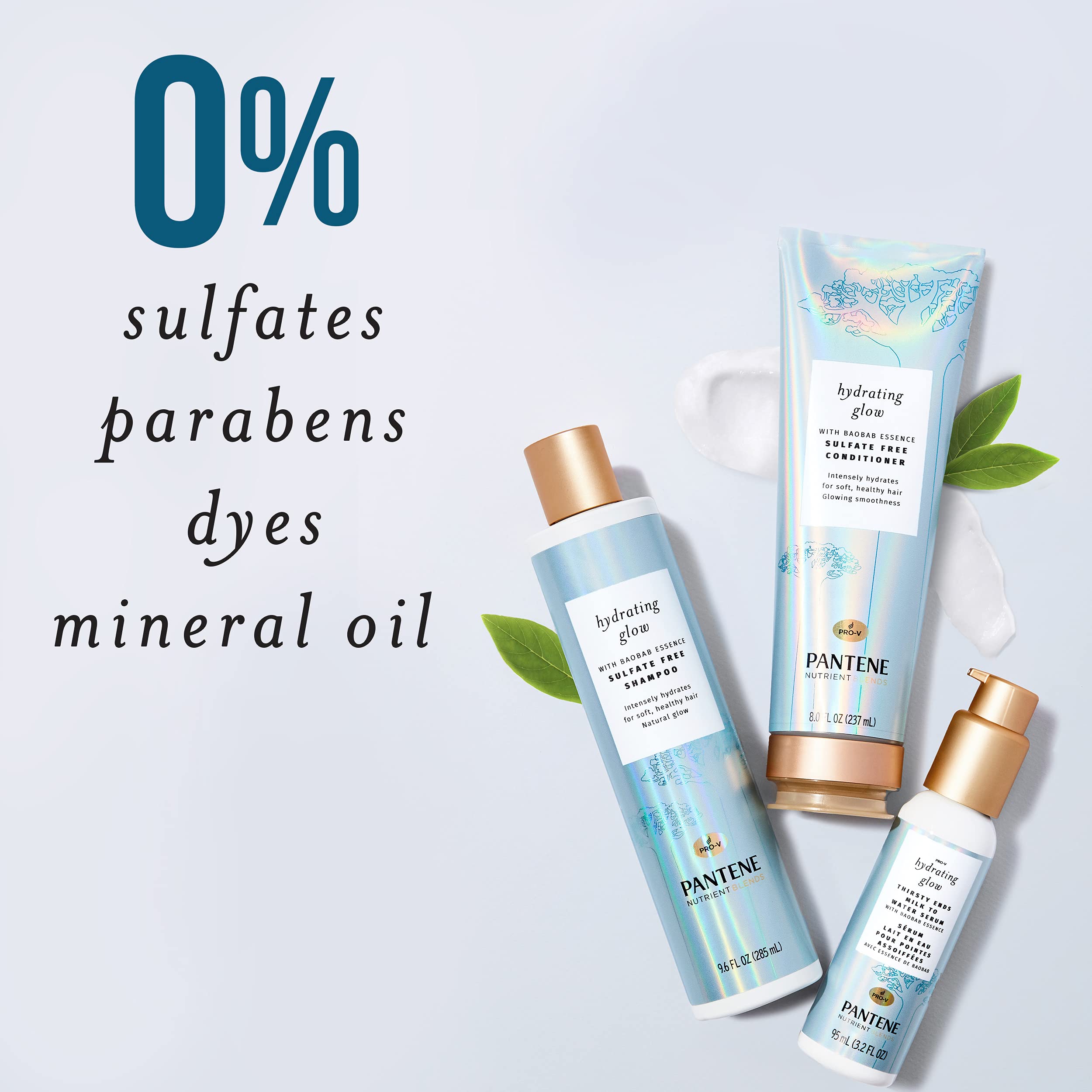 Pantene Hydrating Glow pour scene suggests a rich lather that hydrates without heaviness