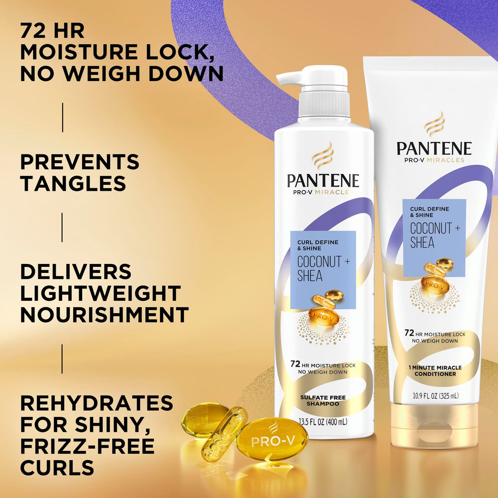 Pantene Pro-V Miracles Curl Define & Shine ends close-up showing defined, frizz-free curls.