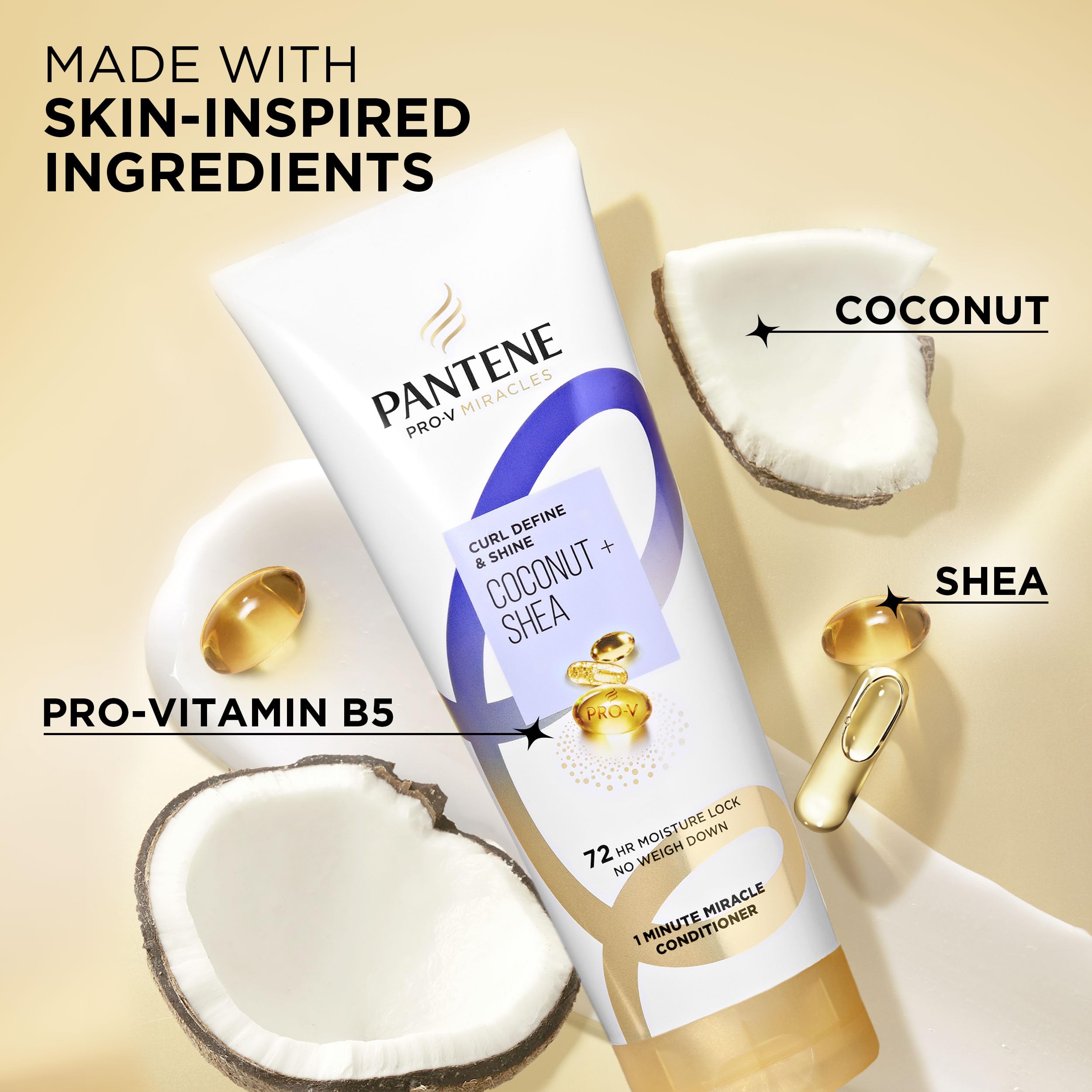 Pantene Pro-V Miracles Curl Define & Shine ingredient close-up of coconut and shea blend.