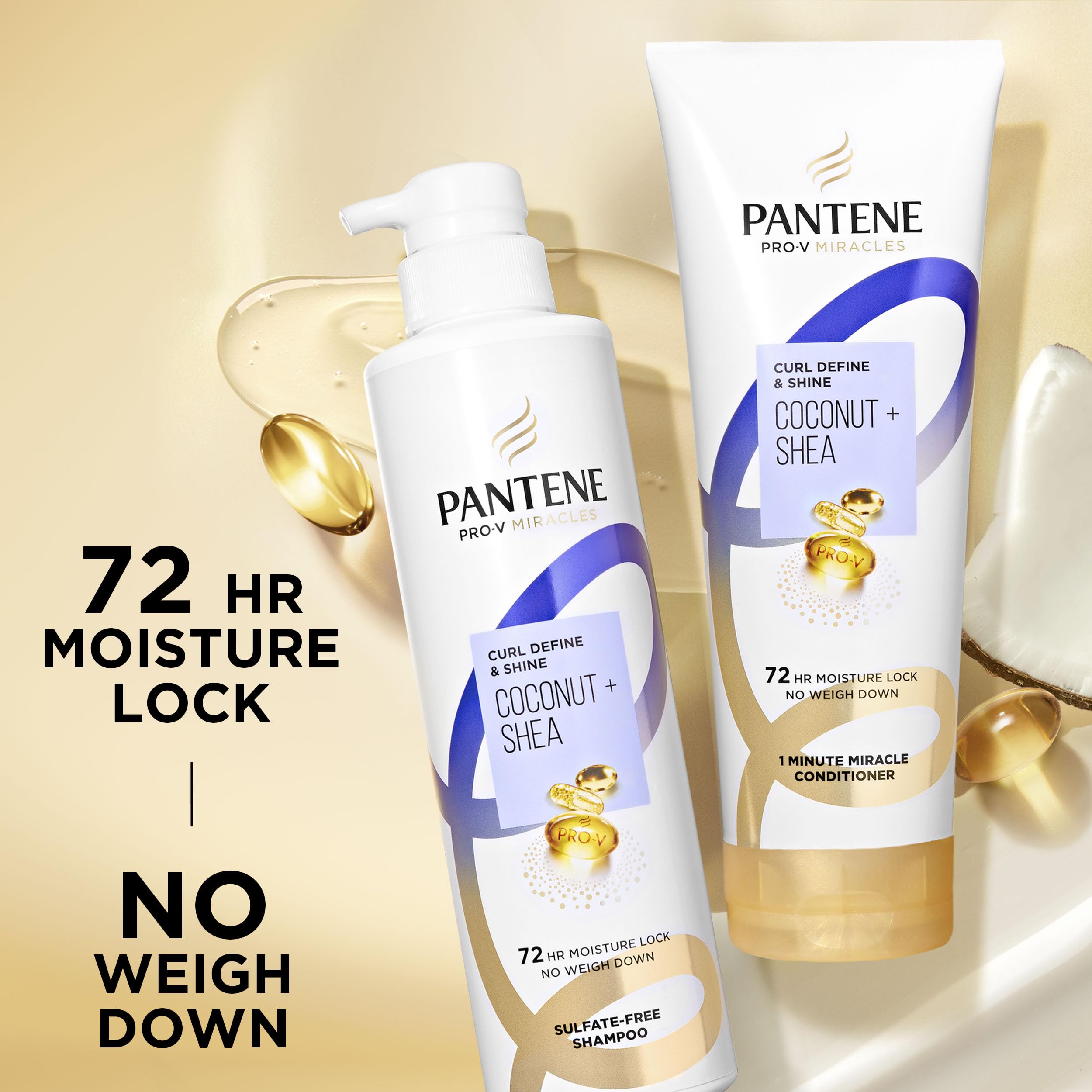 Pantene Pro-V Miracles Curl Define & Shine moisture droplets enhancing curl definition.