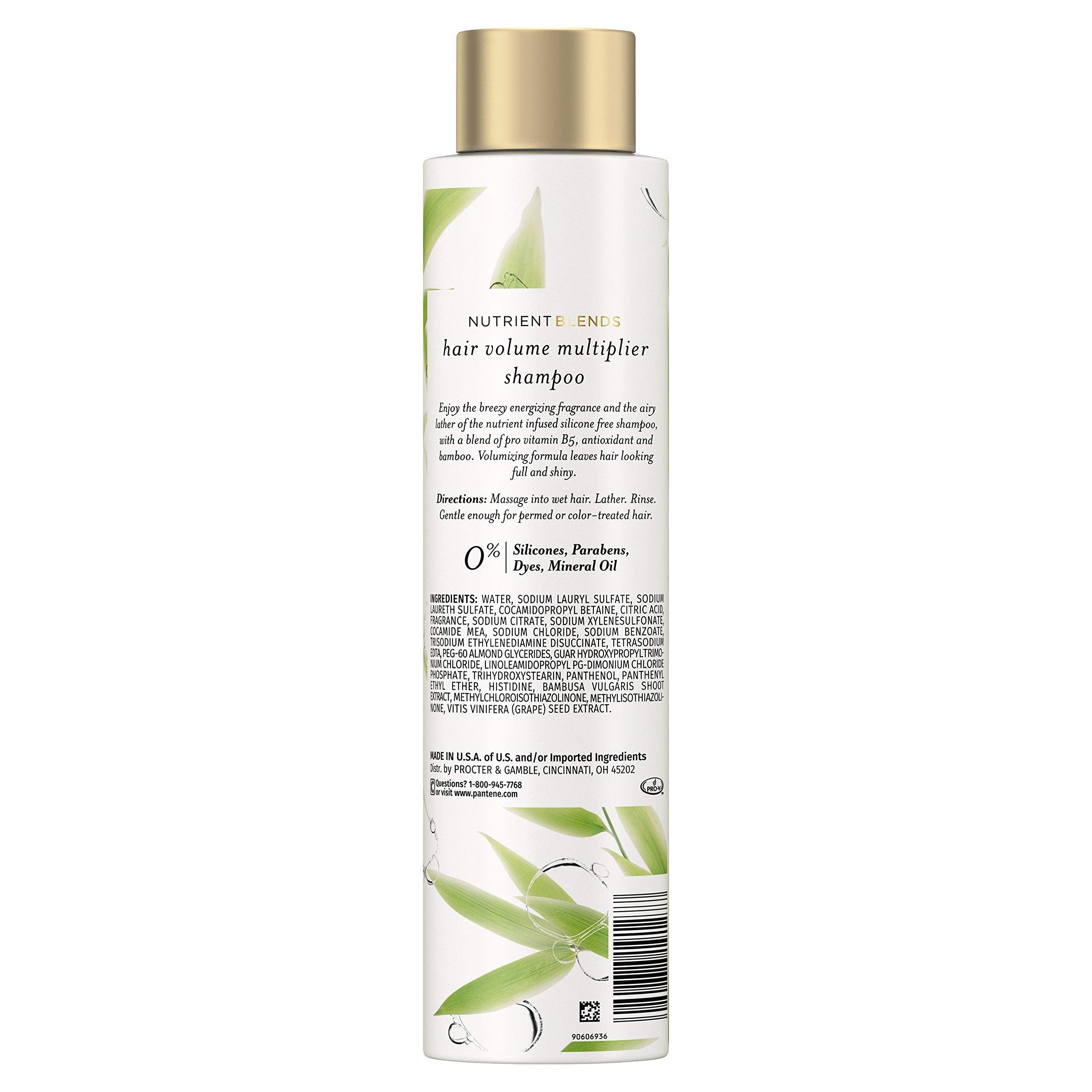 Pantene bamboo shampoo close-up highlights Pro Vitamin B5 benefits.