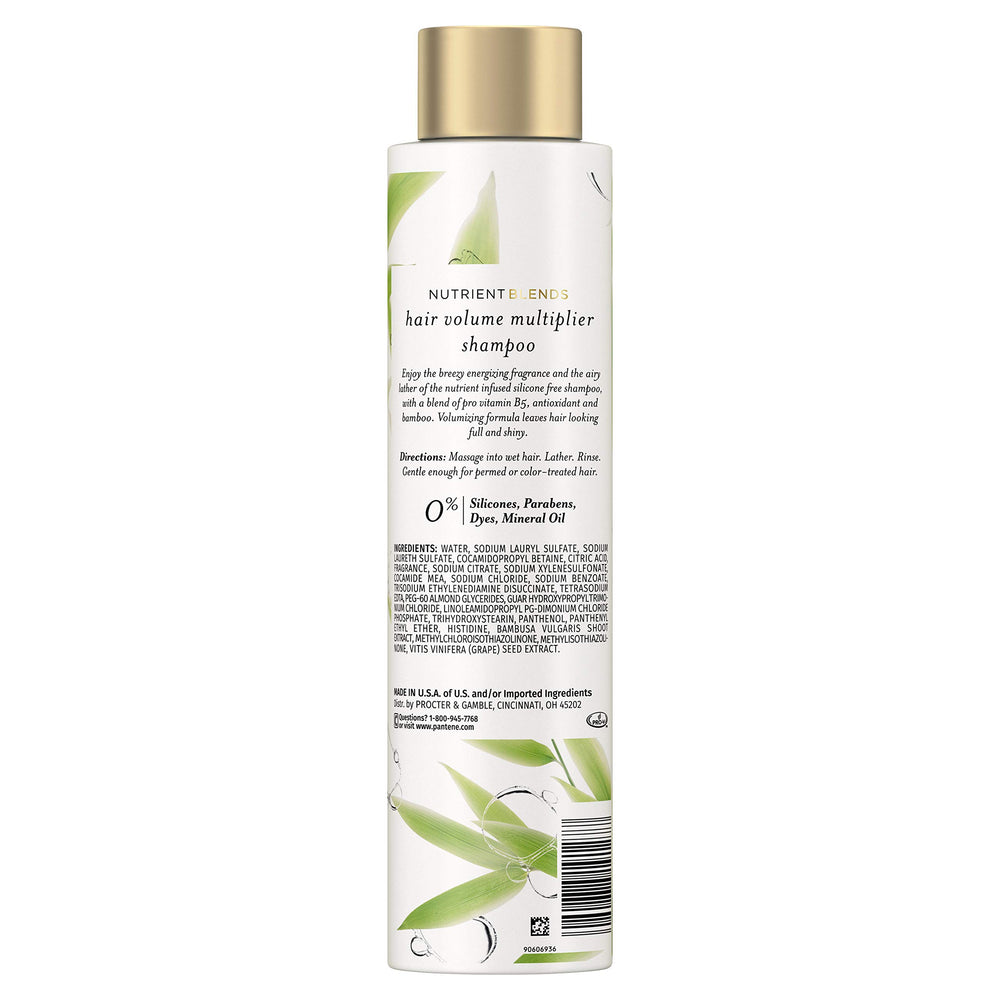 Pantene bamboo shampoo close-up highlights Pro Vitamin B5 benefits.