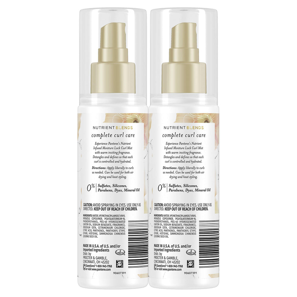 Pantene nutrient blends label close-up highlighting moisture lock for vibrant, hydrated curls.