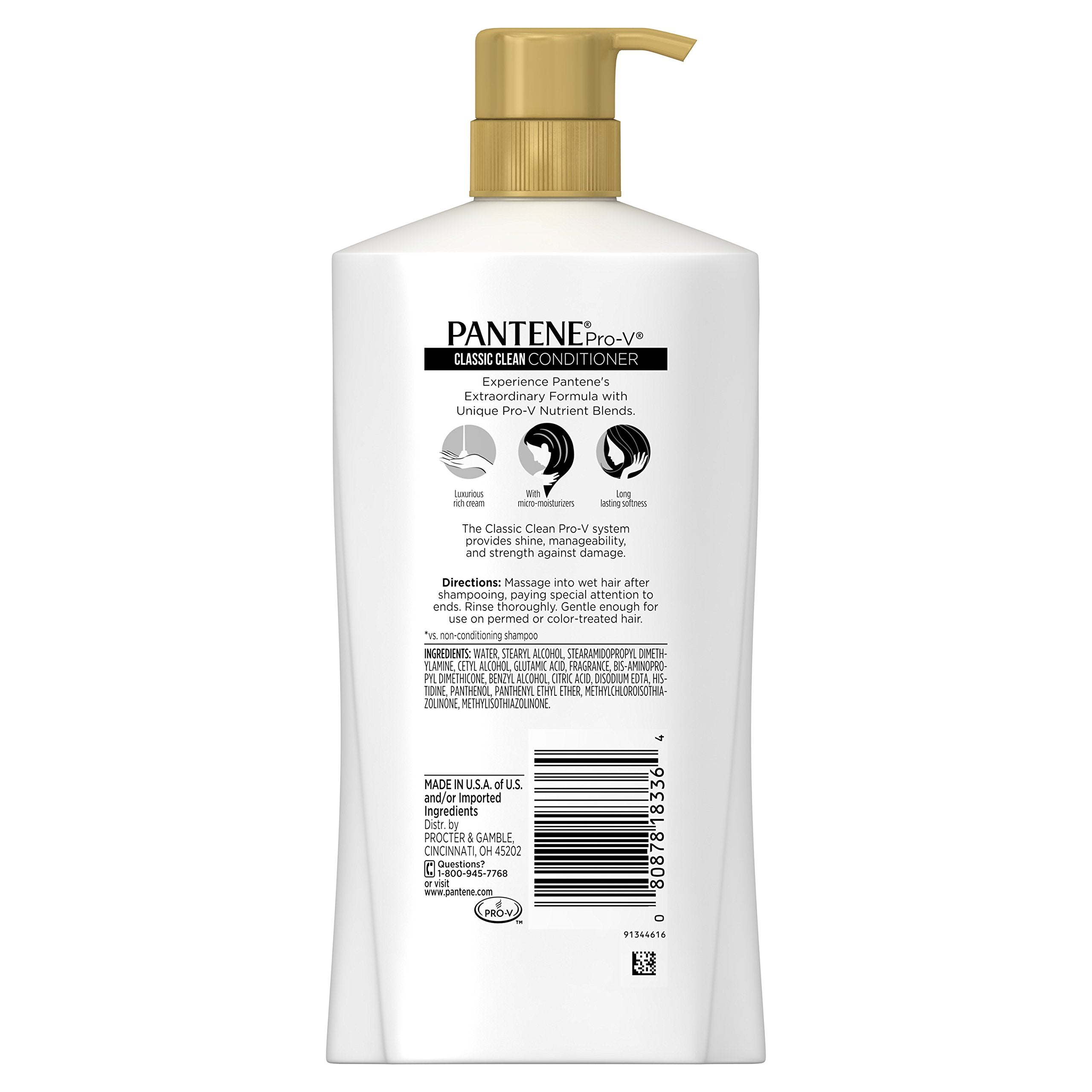 Pantene Pro-V Classic Clean conditioner label highlights antioxidants and nourishing daily care