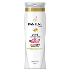 Pantene Pro-V Curly Perfection Shampoo bottle front, defines curls and controls frizz