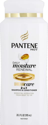Pantene Pro-V Daily Moisture Renewal 2 in 1 bottle with pump visible, easy application.