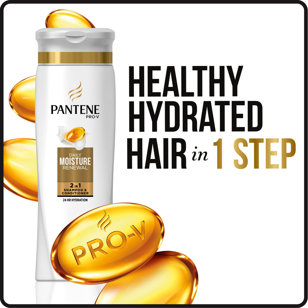 Soft, manageable hair after Pantene Pro-V 2-in-1 use with easier detangling.