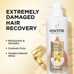 Pantene Pro-V Miracles regenerative oil blend with argan and jojoba for damaged hair nourishment.