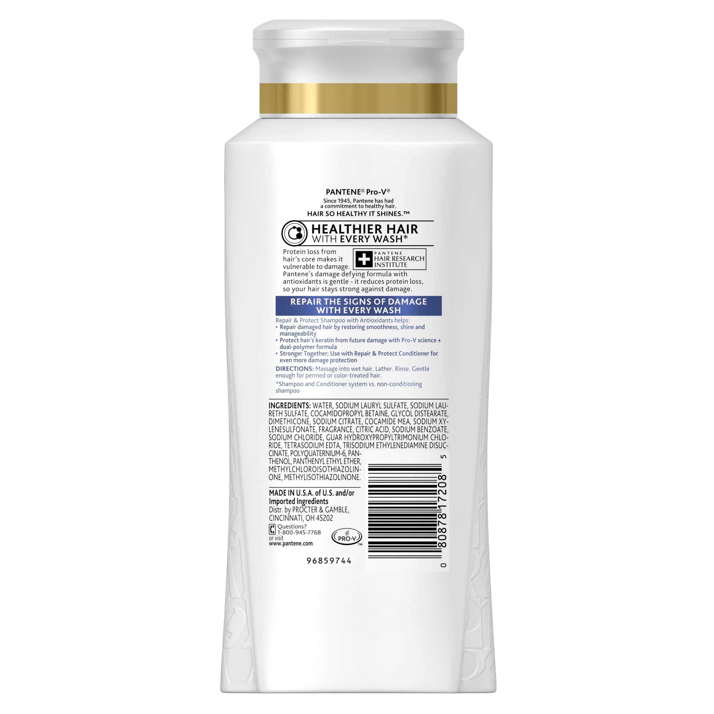 Pantene Pro-V Repair & Protect shampoo creates a rich lather for gentle cleansing