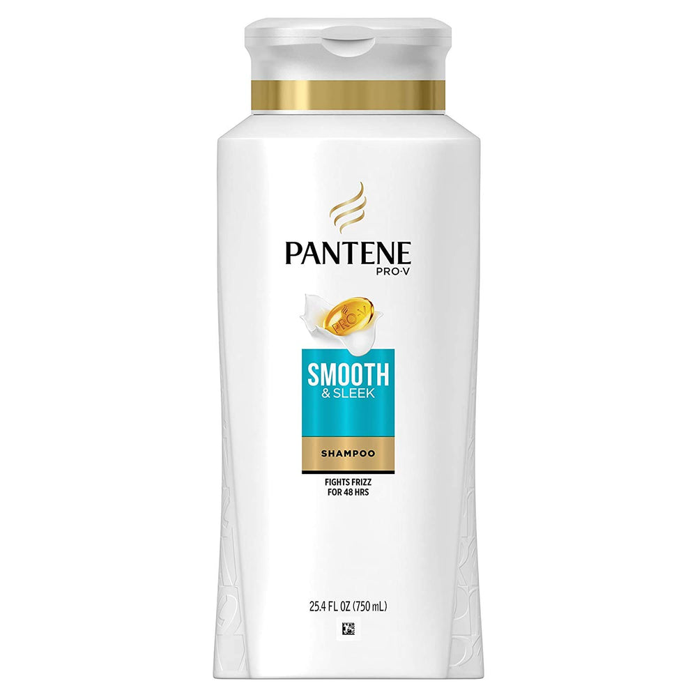 Pantene Pro-V Smooth & Sleek shampoo bottle for frizz control.